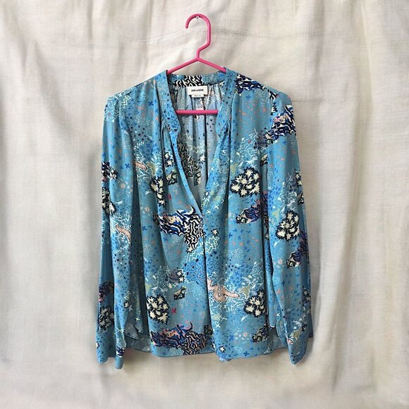 Zadig & Voltaire Tink Glam Rock Shirt Womens Size M Blue Multicolor Viscose Top - Picture 3 of 10